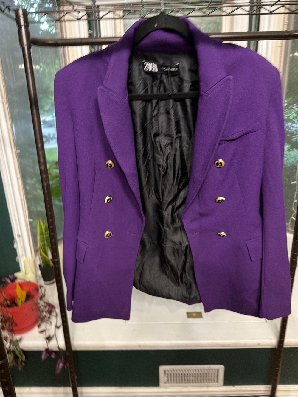 Zara Bold Purple Double-Breasted Blazer with Gold Buttons